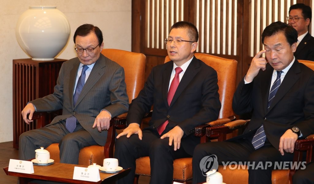 (왼쪽부터)더불어민주당 이해찬 대표, 자유한국당 황교안 대표, 바른미래당 손학규 대표