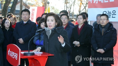 청와대 앞 최고위 발언하는 나경원