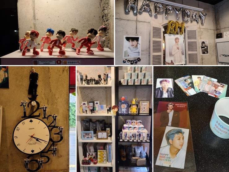 'BTS 팬클럽 성지' 카페에 전시된 소품들