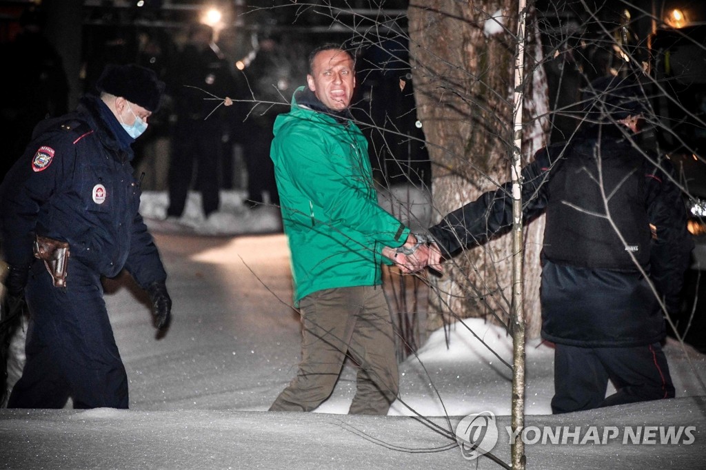 러 법원, 귀국 나발니에 30일간 구속 판결…"경찰서 구금 중"
