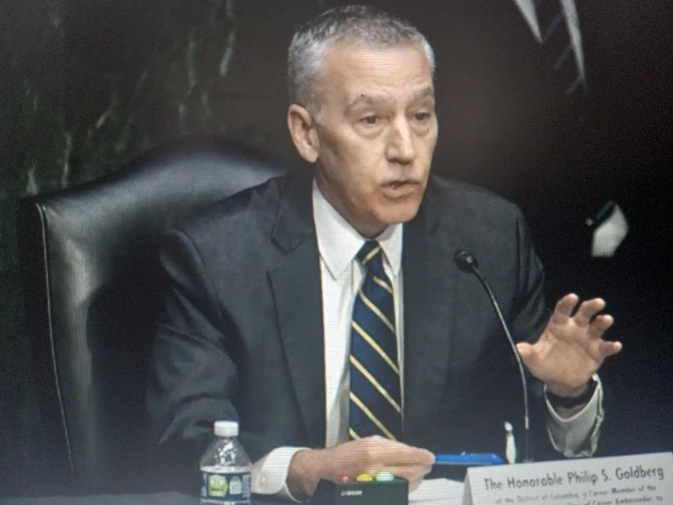 Philip Goldberg, new U.S. ambassador to South Korea, testifies in his confirmation hearing before the Senate Committee on Foreign Services in Washington on April 7, 2022, in this image captured from the committee's website. (PHOTO NOT FOR SALE) (Yonhap)