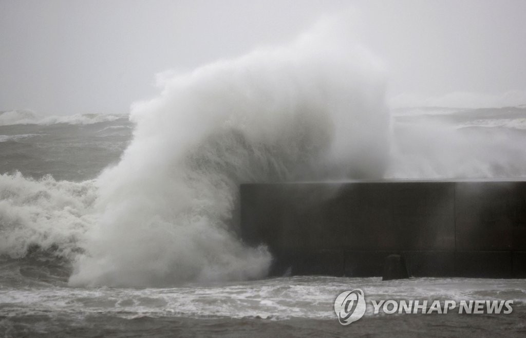 태풍 난마돌 북상…일본 미야자키 해변의 파도