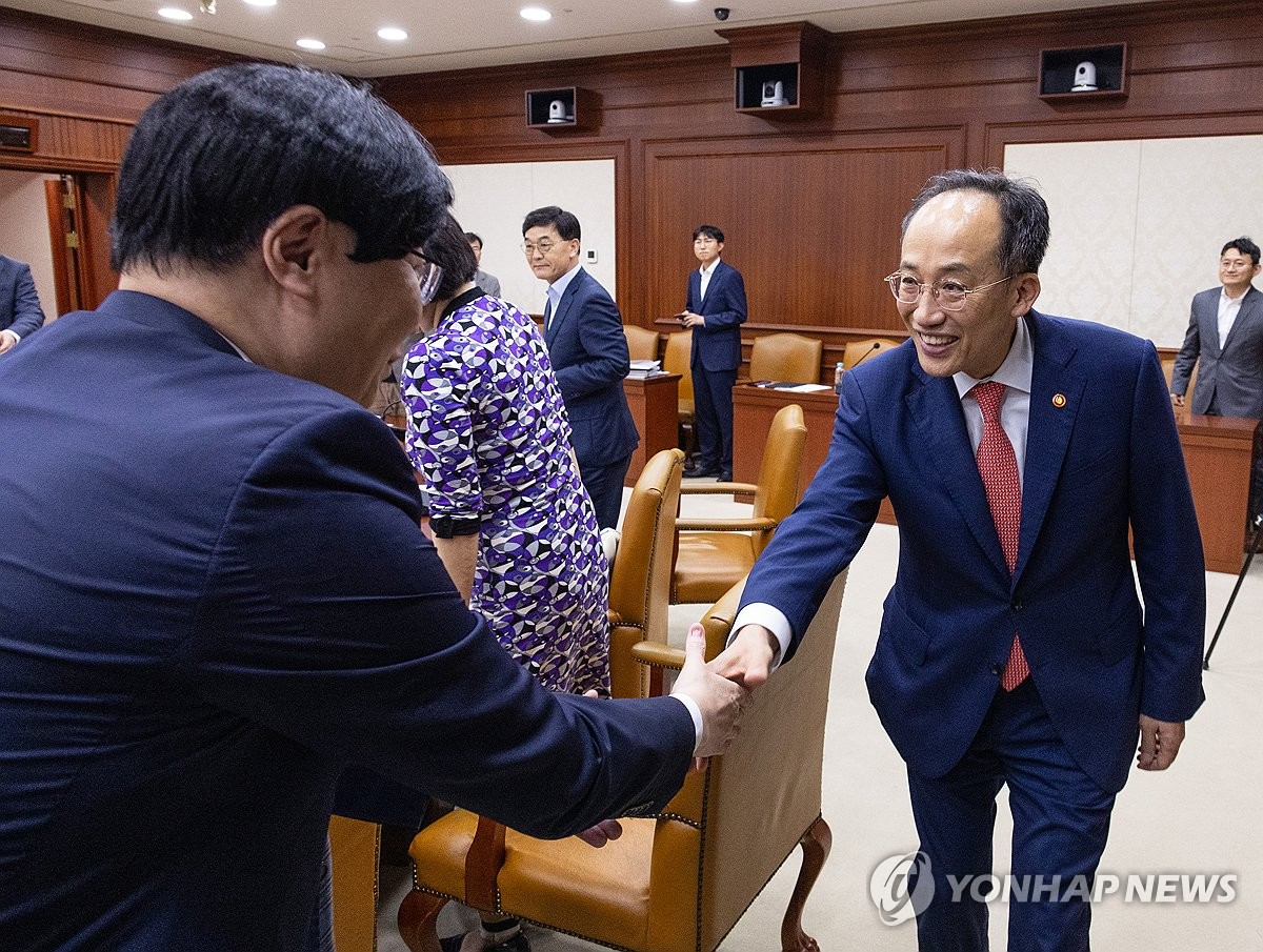 악수하는 추경호 부총리