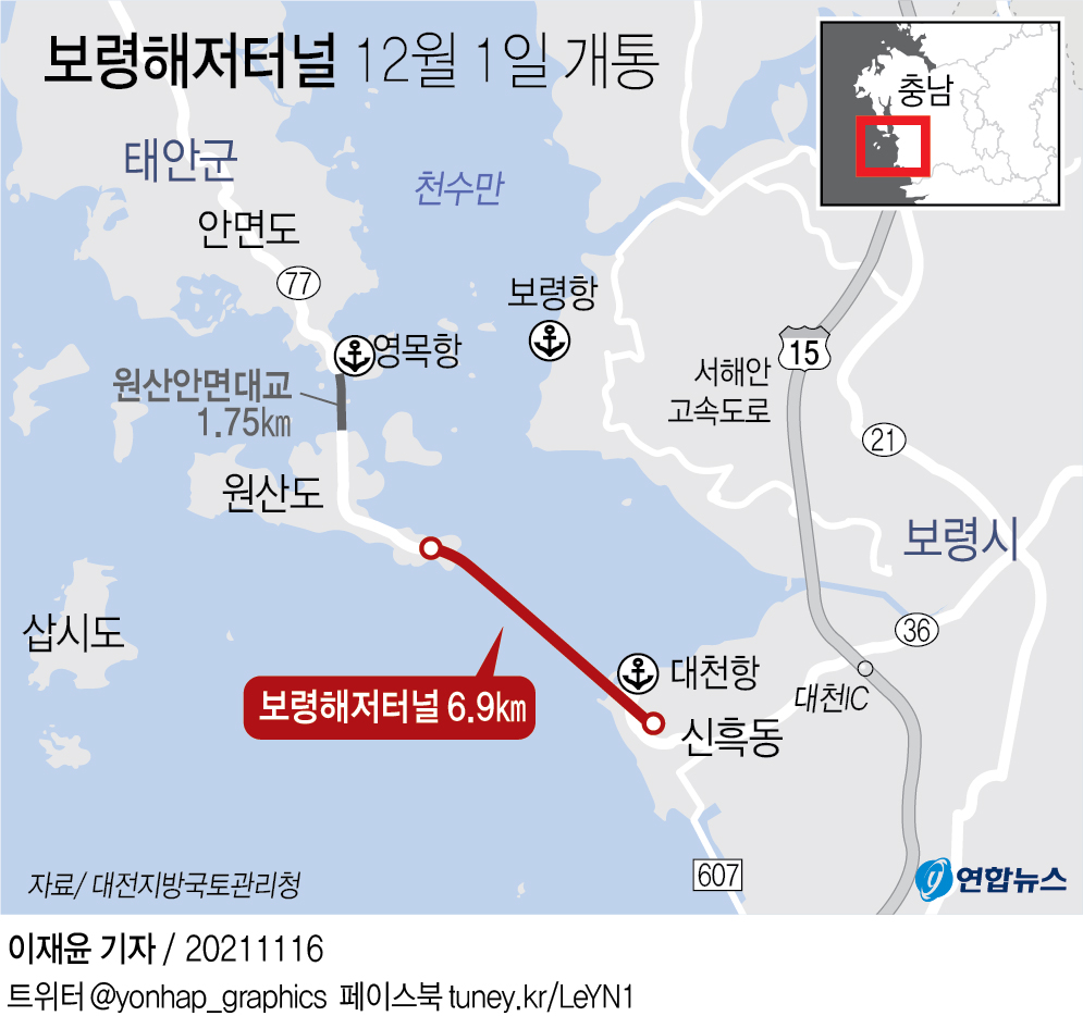 [그래픽] 보령해저터널 12월 1일 개통