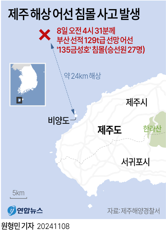 [그래픽] 제주 해상 어선 침몰 사고 발생