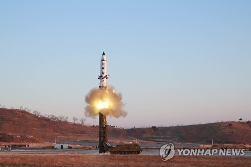 North Korea fires a medium-range ballistic missile in February in this file photo. (For Use Only in the Republic of Korea. No Redistribution) (KCNA-Yonhap) 