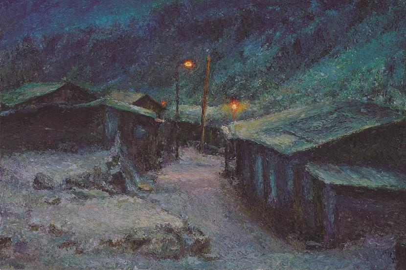 The image provided by artist Oh Chi-gyun shows "Company Housing at Night," painted in 2007. (Yonhap)