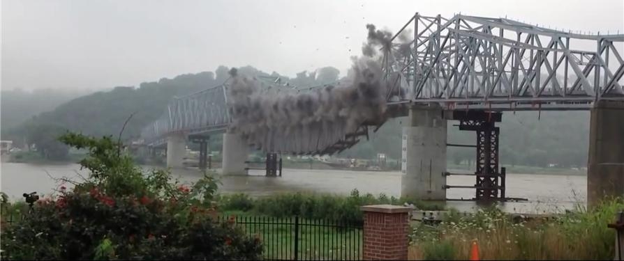 A bridge is destroyed by the South Korea-developed Remote Activation Munition System (RAMS) in a test in this undated photo provided by the Defense Acquisition Program Administration (DAPA). (Yonhap)