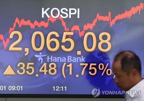 (LEAD) Seoul stocks climb to near 3-month high on hopes of economic recovery