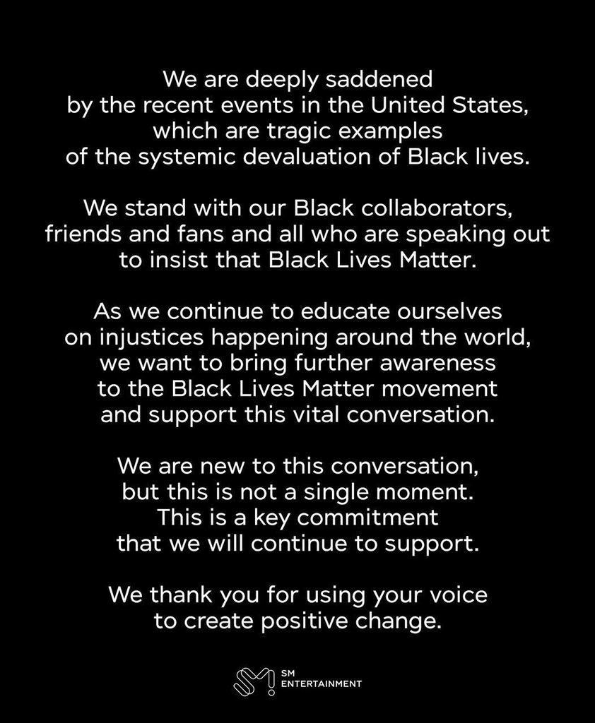 SM Entertainment expresses support for U.S. Black Lives Matter movement