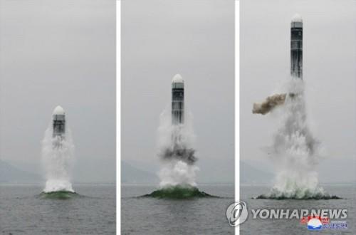 This photo released by North Korea's state media shows a missile being launched from waters off its east coast on Oct. 2, 2019. The North's Korean Central News Agency on Oct. 3 said that it successfully test-fired a submarine-launched ballistic missile from waters off its eastern coast town of Wonsan the previous day. (For Use Only in the Republic of Korea. No Redistribution) (Yonhap)