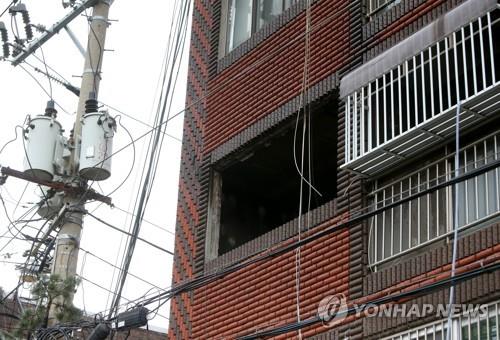 The charred home of the two boys is seen from outside in Incheon on Sept. 17, 2020. (Yonhap)