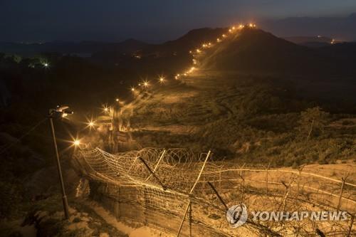 This file photo, taken on July 24, 2018, shows a night view of the Demilitarized Zone (DMZ) on the border with North Korea in Cheorwon, Gangwon Province. (Yonhap) 