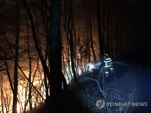 (LEAD) Blazes tear through forests in southeastern cities of Andong, Yecheon