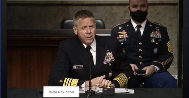 The captured image from the website of the U.S. Senate Armed Services Committee shows Adm. Phil Davidson, commander of the U.S. Indo-Pacific Command, speaking at a hearing in Washington on March 9, 2021. (Yonhap)