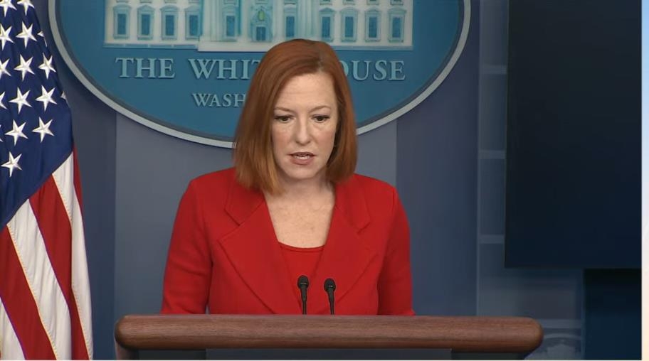 Whit House press secretary Jen Psaki is seen answering questions in a press briefing at the White House in Washington on Dec. 2, 2021 in this image captured from the website of the White House. (PHOTO NOT FOR SALE) (Yonhap)