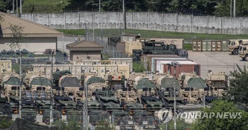 This file photo, taken Aug. 5, 2021, shows military vehicles at U.S. military base Camp Casey in Dongducheon, 40 kilometers north of Seoul. (Yonhap) 