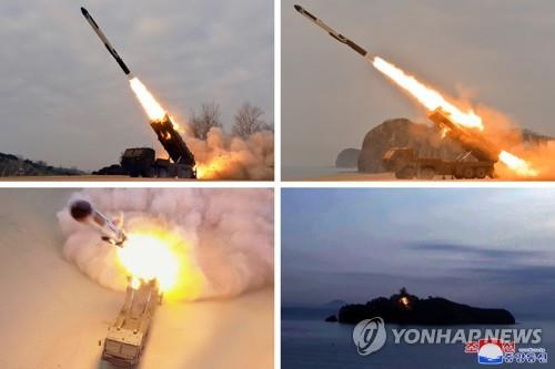 This composite photo, released by North Korea's official Korean Central News Agency, shows a long-range cruise missile being test-fired on Jan. 25, 2022. (For Use Only in the Republic of Korea. No Redistribution) (Yonhap)
