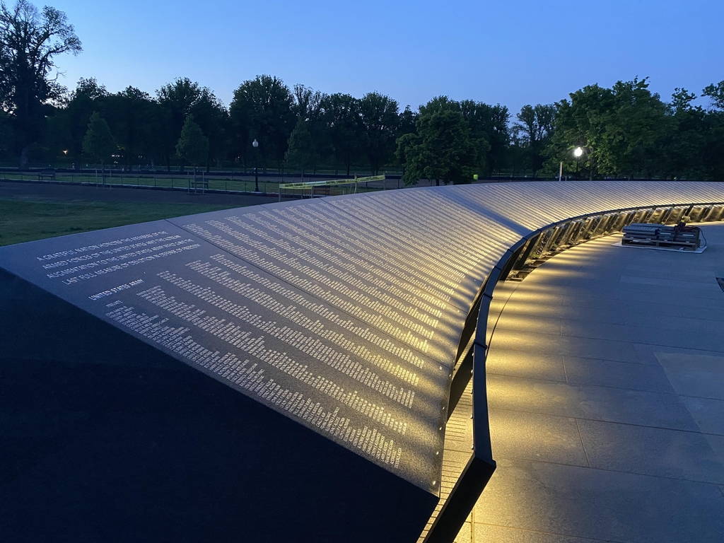 The undated photo, provided by the Korean War Veterans Memorial Foundation, shows the Wall of Remembrance that was dedicated at the Korean War Veterans Memorial in Washington on July 27, 2022. (PHOTO NOT FOR SALE) (Yonhap)