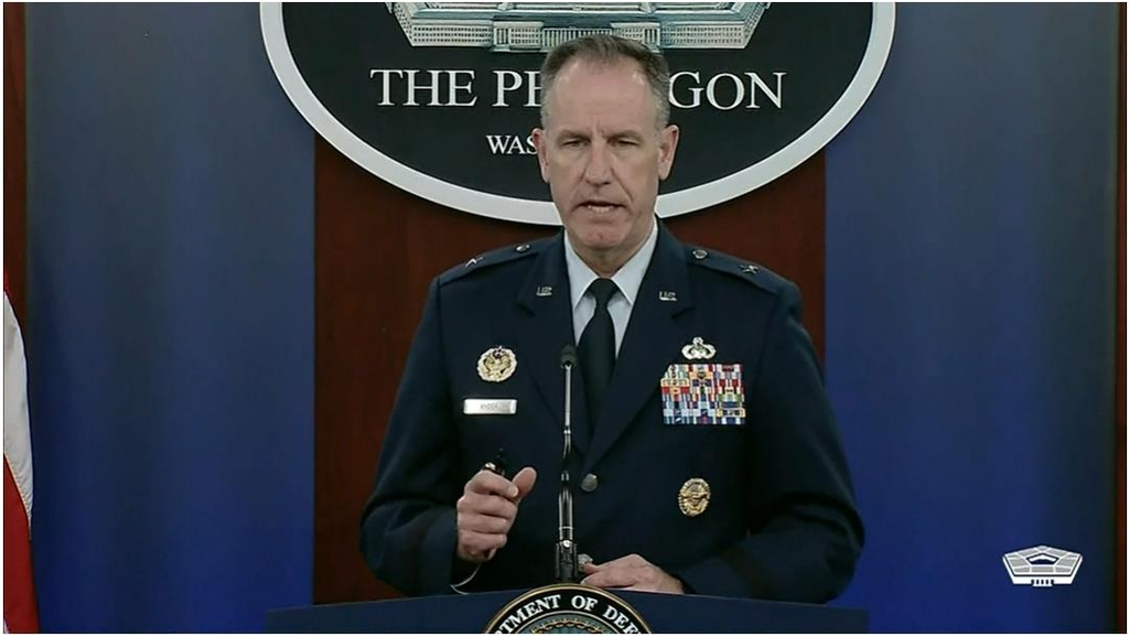 Brig. Gen. Pat Ryder, spokesperson for the U.S. Department of Defense, is seen answering questions during a daily press briefing in Washington on Sept. 22, 2022 in this image captured from the department's website. (Yonhap)