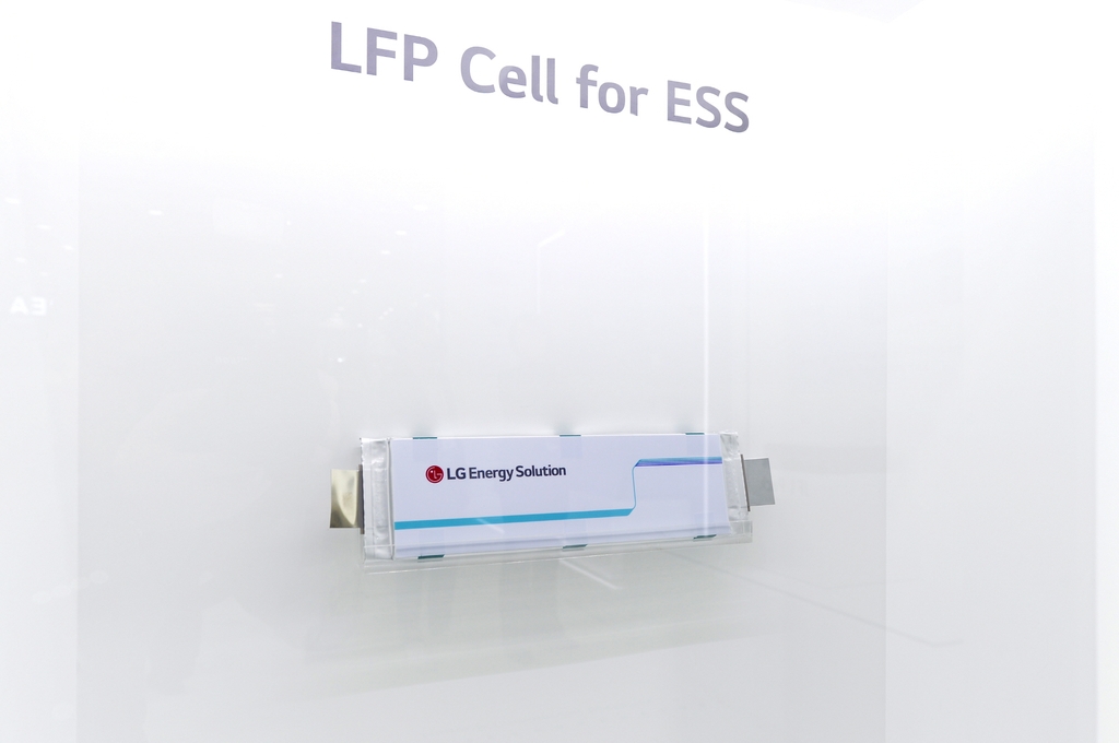 This image, provided by LG Energy Solution on March 24, 2023, shows its lithium iron phosphate (LFP) battery cells designed for energy storage systems (ESS). (PHOTO NOT FOR SALE) (Yonhap)