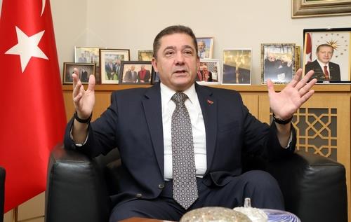 Turkish Ambassador to South Korea Salih Murat Tamer speaks during an interview with Yonhap News Agency at his embassy in Seoul on Nov. 2, 2023. (Yonhap)