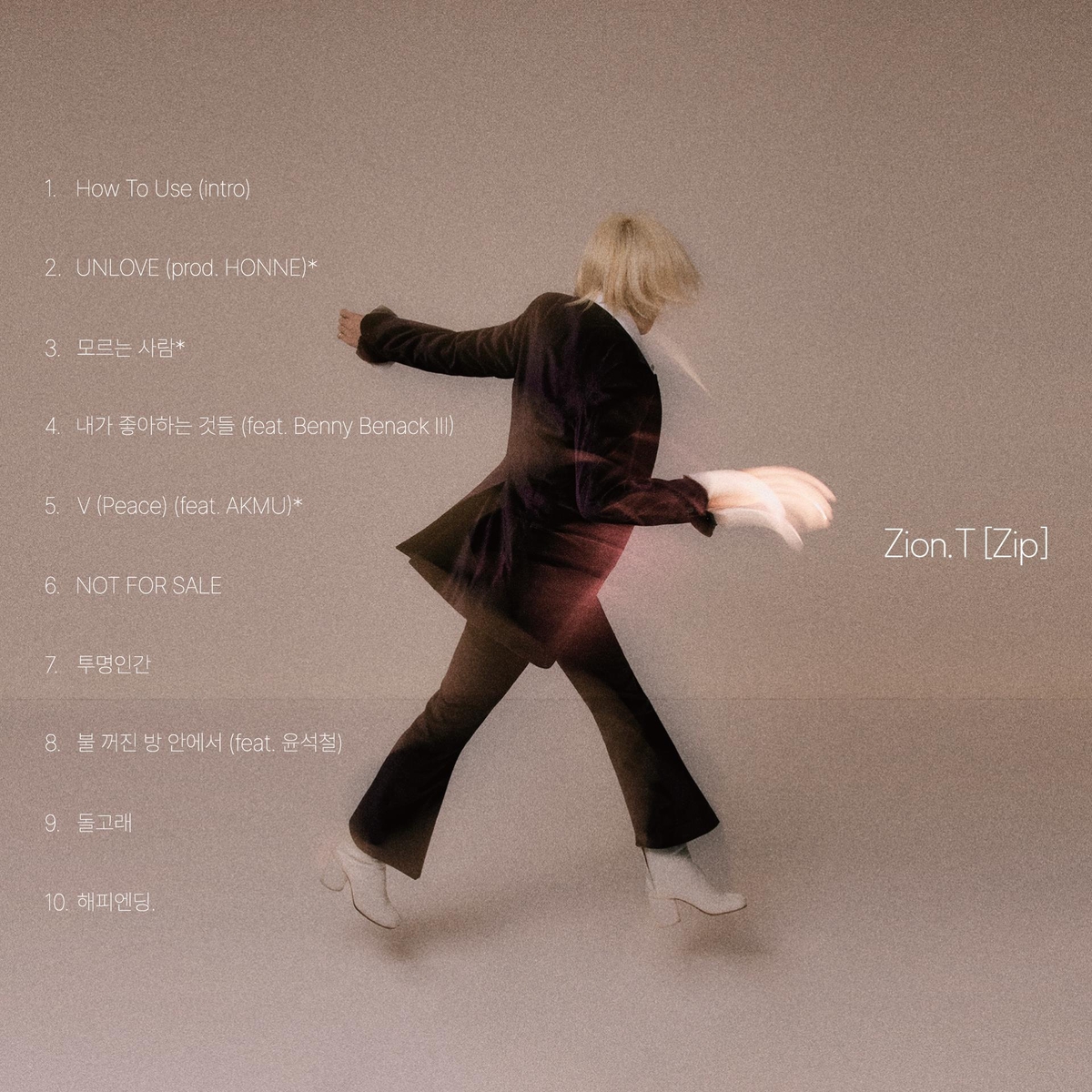 This image provided by The Black Label shows the track list of K-pop singer-songwriter and producer Zion.T's third studio album, "Zip." (PHOTO NOT FOR SALE) (Yonhap)