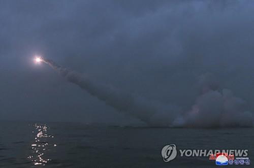 北朝鮮の朝鮮中央通信によると、北朝鮮は１２日に戦略巡航ミサイル２発を発射した＝（朝鮮中央通信＝聯合ニュース）≪転載・転用禁止≫