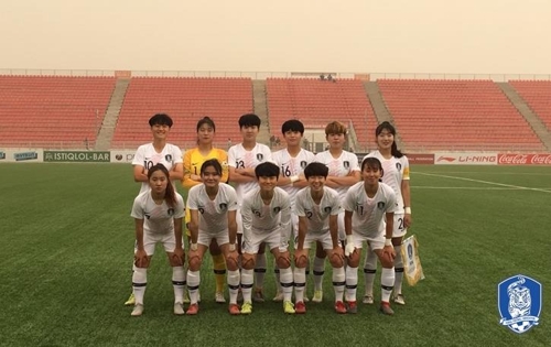 지난해 10월 타지키스탄에서 열린 아시아축구연맹(AFC) U-19 여자 챔피언십 1차 예선 당시 대표팀 모습. [대한축구협회 제공 자료사진]