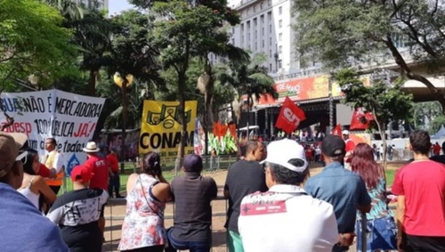 올해 브라질의 노동절 행사에서는 연금개혁 반대 주장이 잇따랐다. [브라질 뉴스포털 G1] 