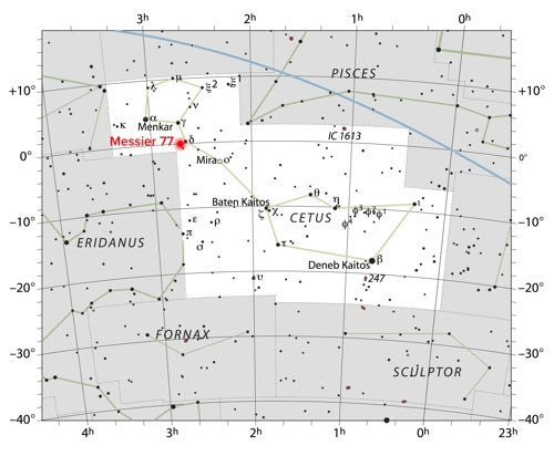 고래자리 NGC 1068(M77) 은하 위치 