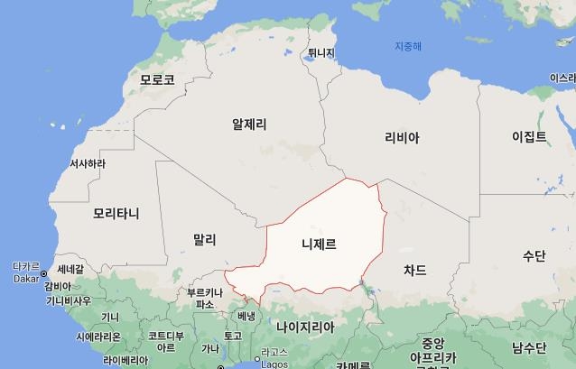 니제르가 포함된 아프리카 지도.[구글 캡처. 재판매 및 DB 금지]