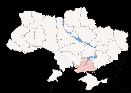 헤르손주 위치(붉은색 표시). 오른쪽이 자포리자주와 돈바스, 아래쪽이 크림반도 