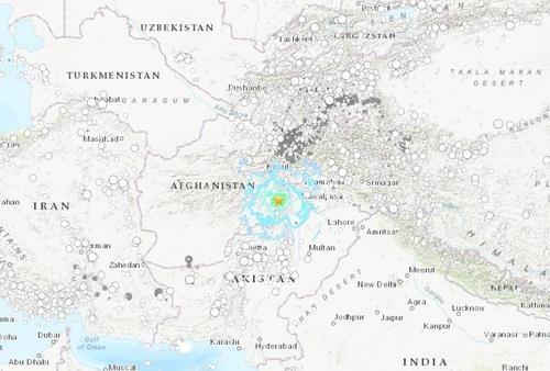 22일 아프간 강진 발생 위치