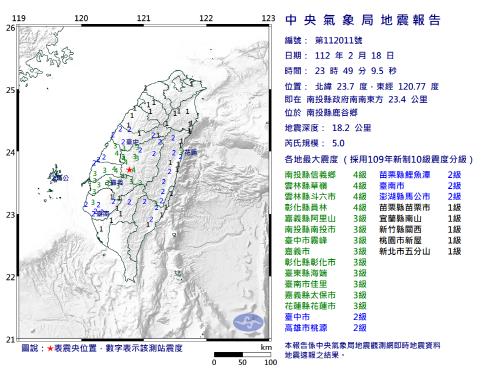 18일 대만 지진 진앙(빨간 별 표시) 