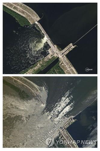 카호우카 댐 붕괴 전후 모습
