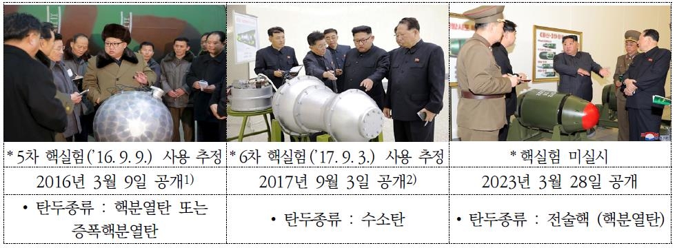 북한이 공개한 기존 개발 핵탄두