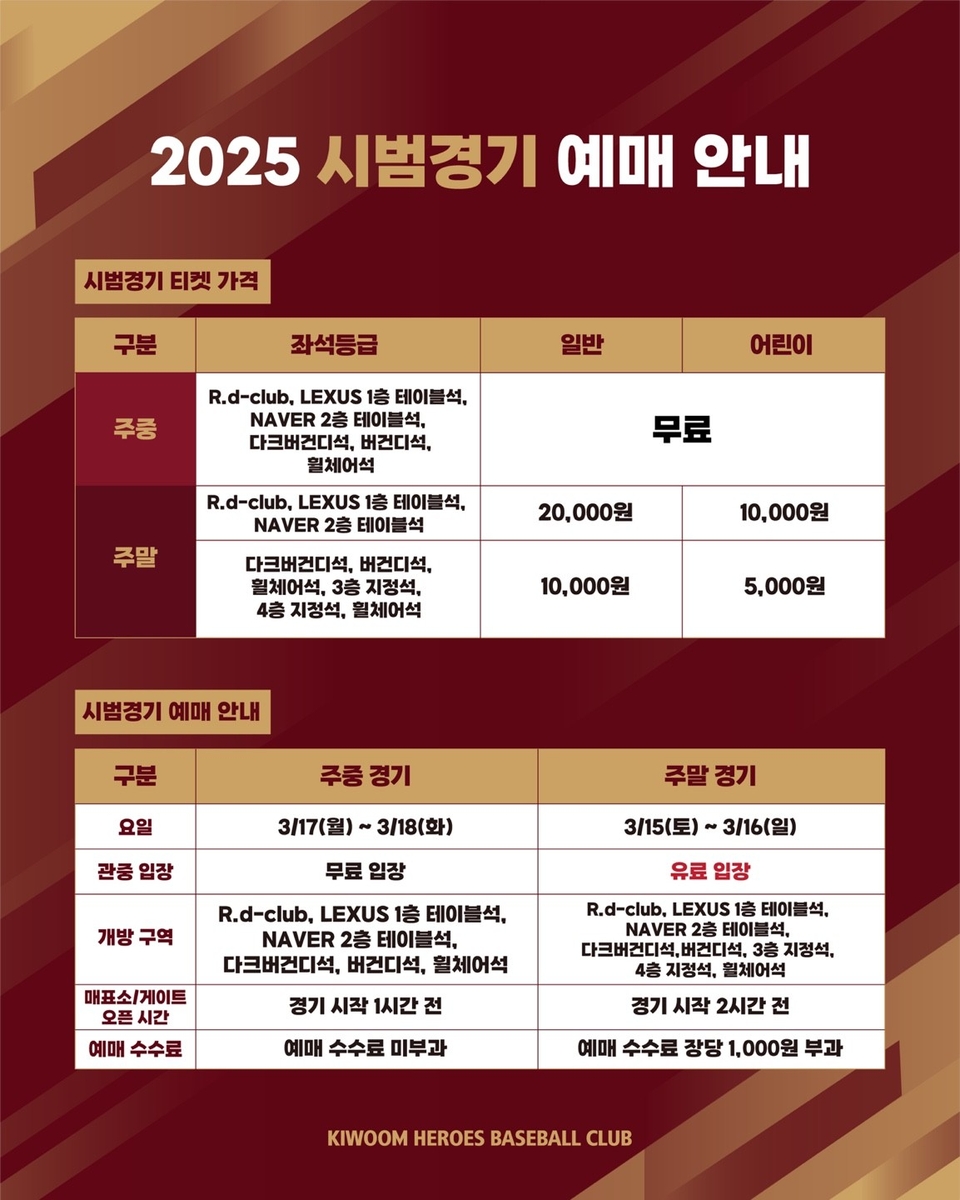 2025 KBO 시범경기 키움 좌석 운영 계획