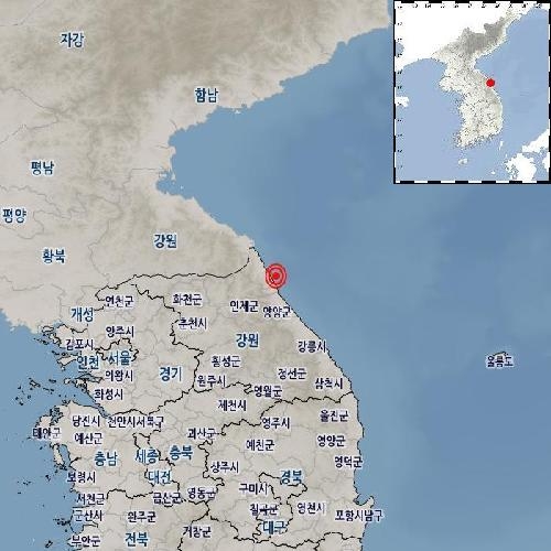 기상청 "강원 고성 동남동쪽 인근 바다서 규모 2.2 지진 발생"