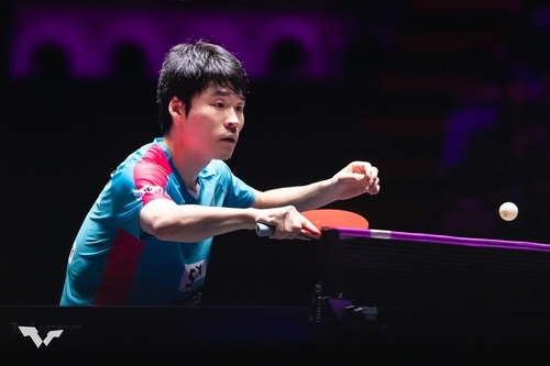 장우진의 WTT 마카오 챔피언스 때 경기 장면 
