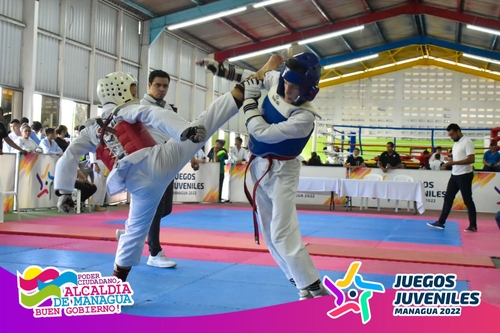 La imagen, capturada de la cuenta de Facebook de la Federación de Taekwondo de Nicaragua, muestra una competición de taekwondo para los jóvenes en el país latinoamericano. (Prohibida su reventa y archivo) 