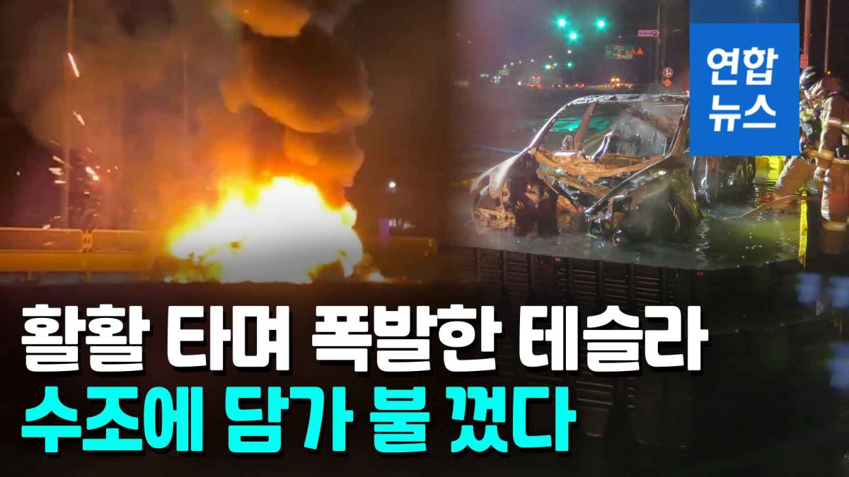 [영상] 불길 치솟고 펑펑!…세종시 국도서 테슬라 전기차 불타