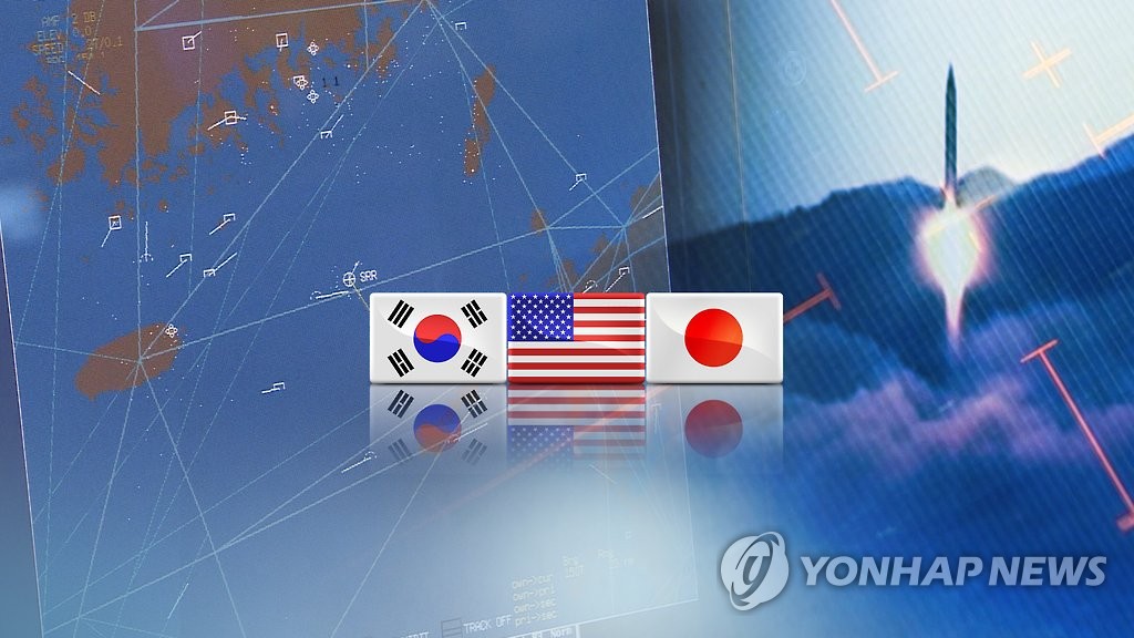 北朝鮮の弾道ミサイル発射を受け、韓米日３カ国がテレビ会議を行った＝（聯合ニュースＴＶ）