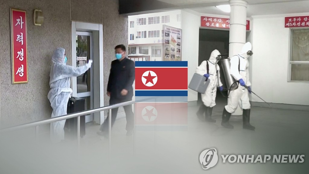 This composite file image, provided by Yonhap News TV, shows preventive measures against COVID-19 being carried out in North Korea. (PHOTO NOT FOR SALE) (Yonhap)