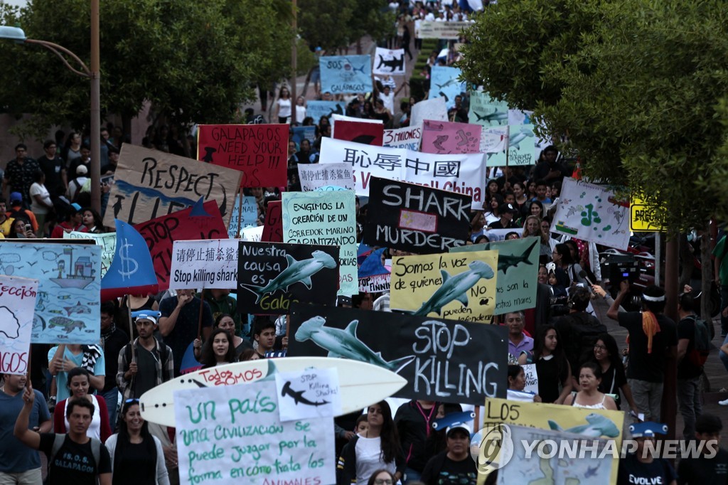 지난 2017년 중국 어선의 갈라파고스 해역 불법 조업에 항의하는 에콰도르 시위대