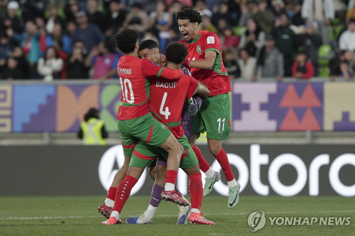 결승 진출에 기뻐하는 모로코 선수들.