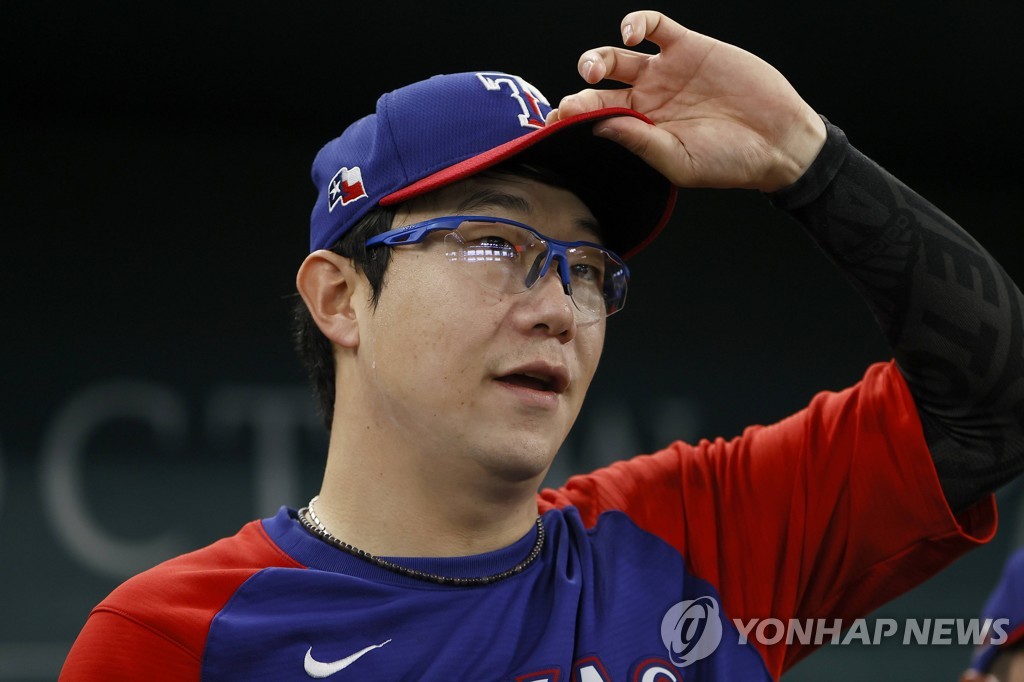 In this Getty Images file photo from June 8, 2021, Yang Hyeon-jong of the Texas Rangers speaks to media during batting practice at Globe Life Field in Arlington, Texas. (Yonhap)