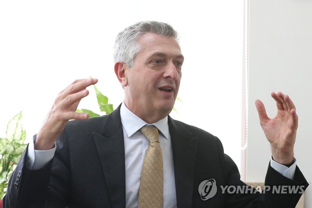 This file photo taken Oct. 24, 2018, shows Filippo Grandi, U.N. high commissioner for refugees. (Yonhap)