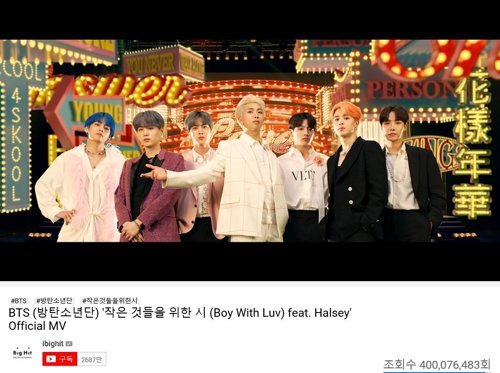 El videoclip 'Boy With Luv' de BTS supera los 400 millones de visualizaciones en YouTube