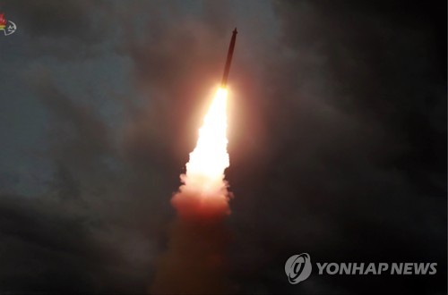 North Korea test-fires a newly developed large-caliber multiple launch guided rocket system on July 31, 2019, in this photo captured from the North's Korean Central TV on Aug. 1. (For Use Only in the Republic of Korea. No Redistribution) (Yonhap) 